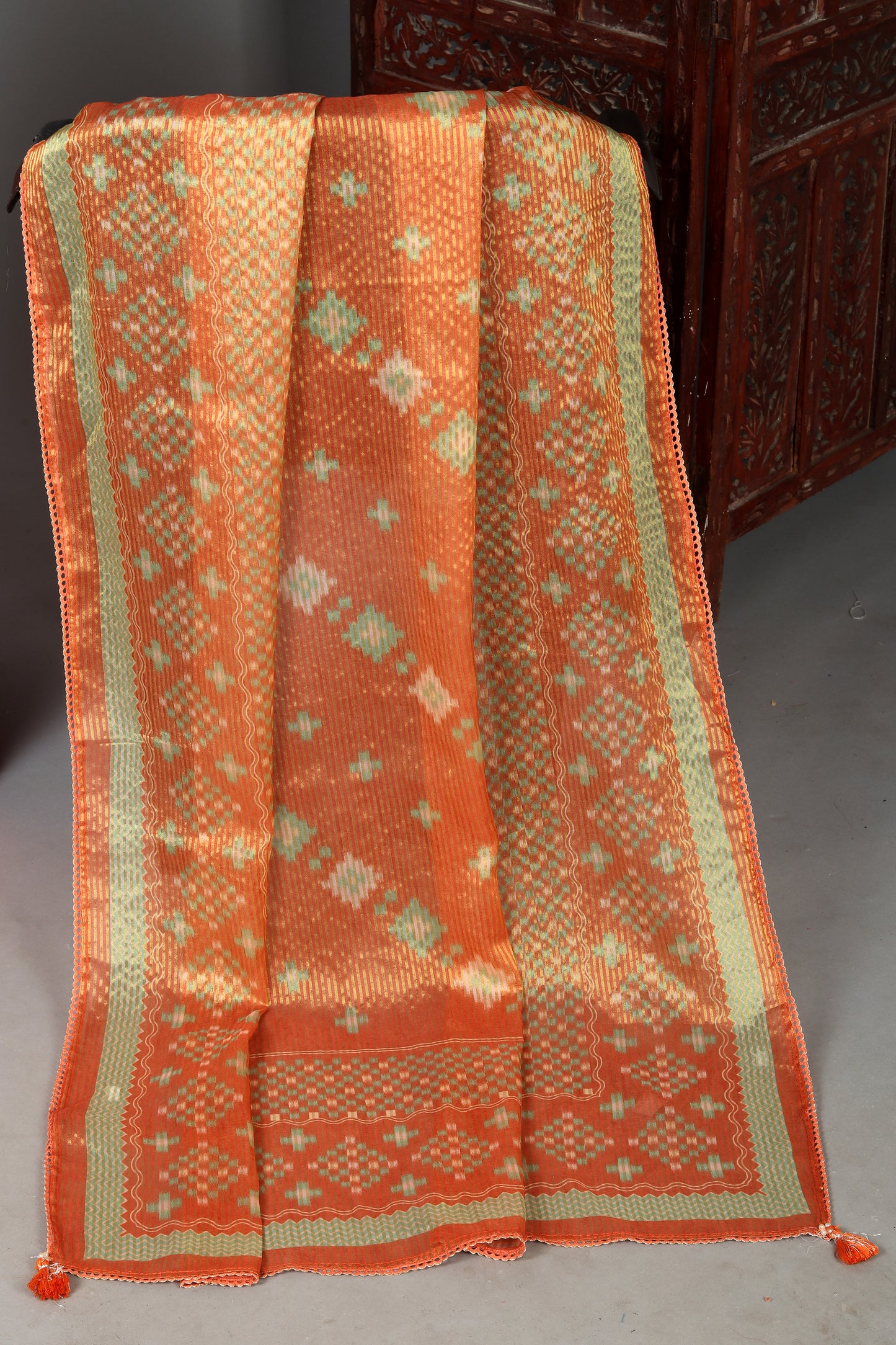 Traditional Rust Embroidered Pure Organza Shimmer Unstitched Suit Set
