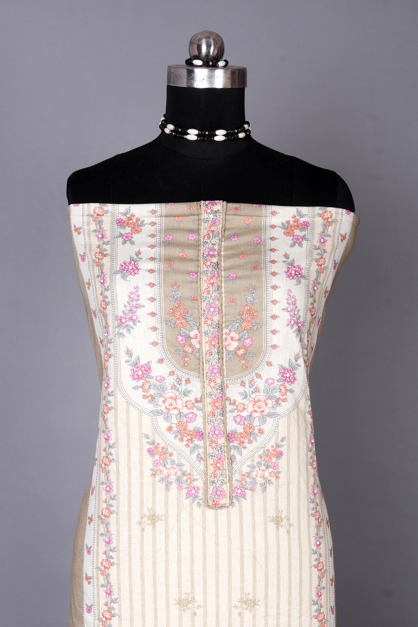 Light Chiku Brown Floral Digital Printed Unstitched Suit Set