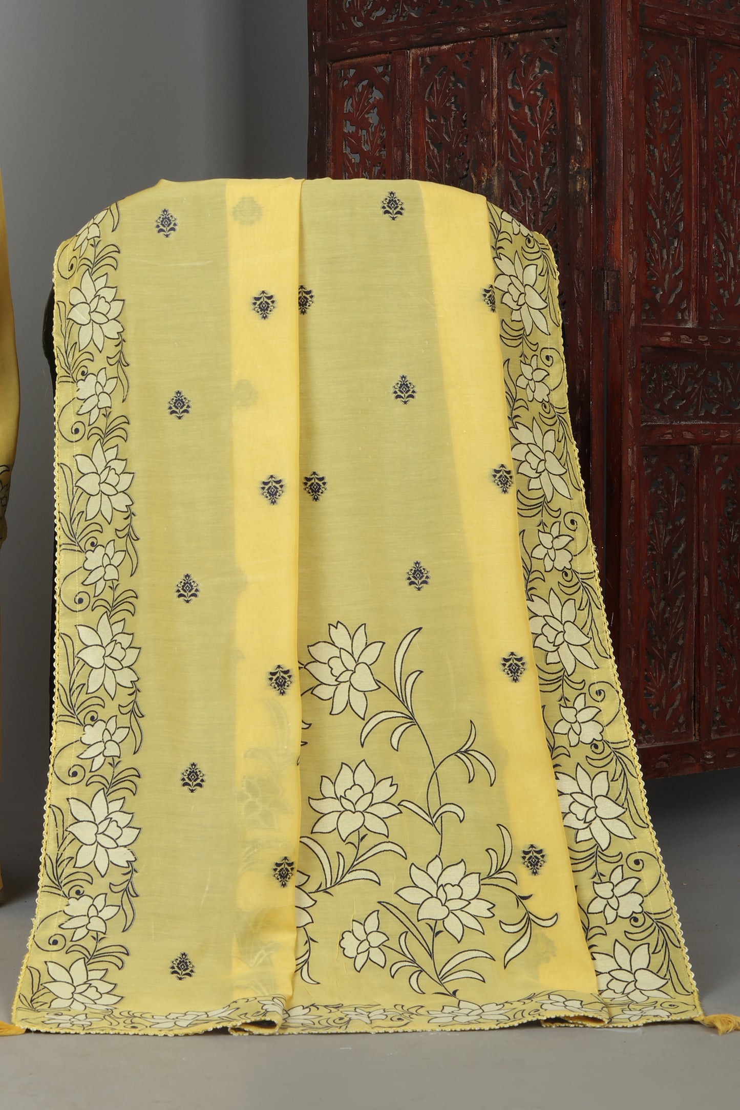 Blooming Yellow Pure Chanderi Jacquard Unstitched Suit Set
