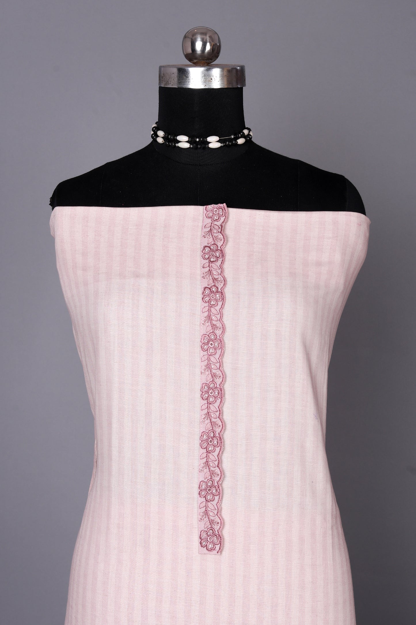 Elegant Blush Mauve Floral Striped Unstitched Suit Set
