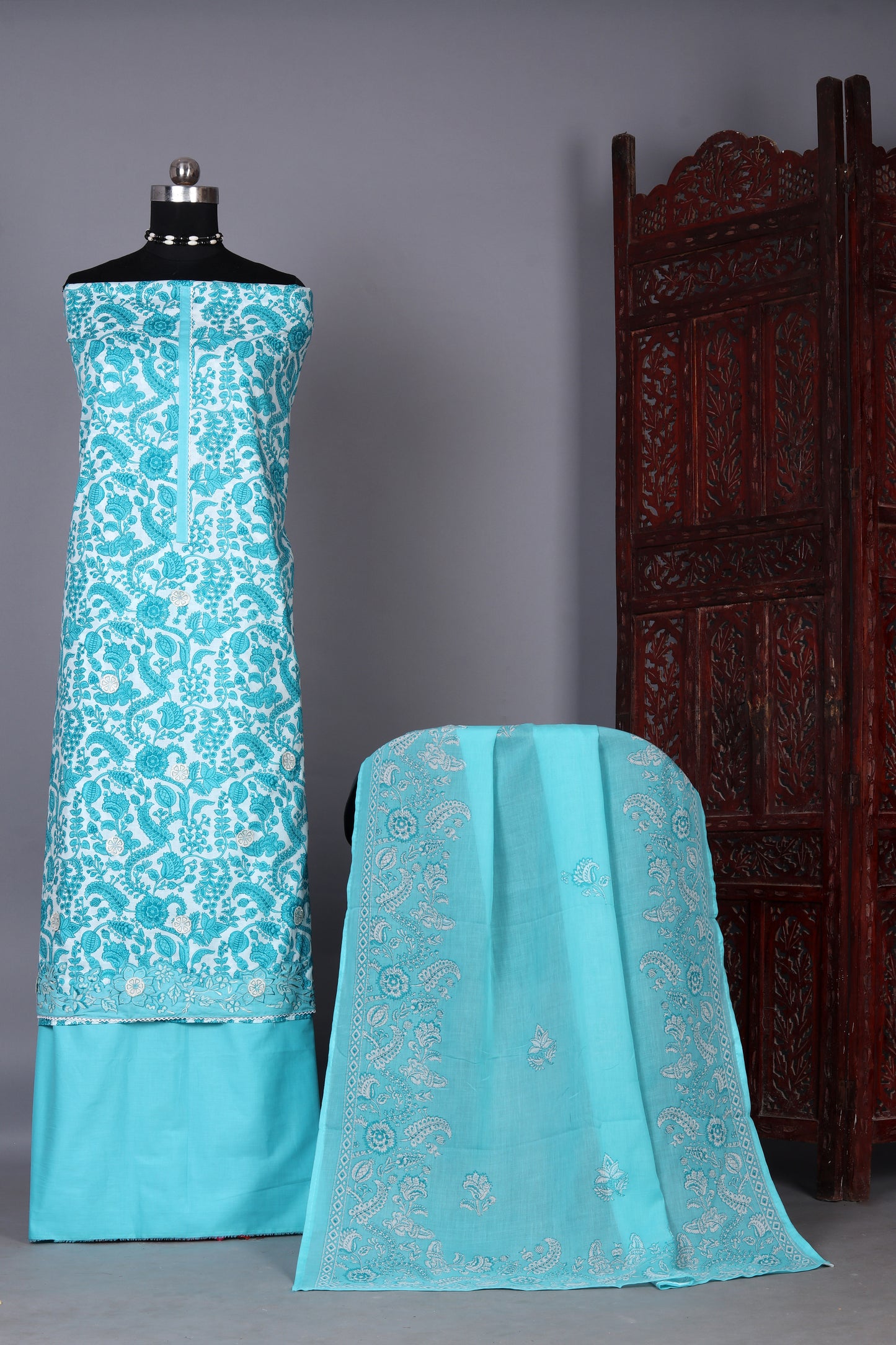 Teal Treasure Designer Unstitched Suit Set