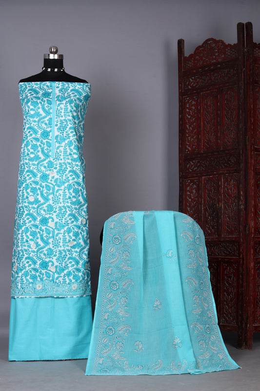 Teal Treasure Designer Unstitched Suit Set