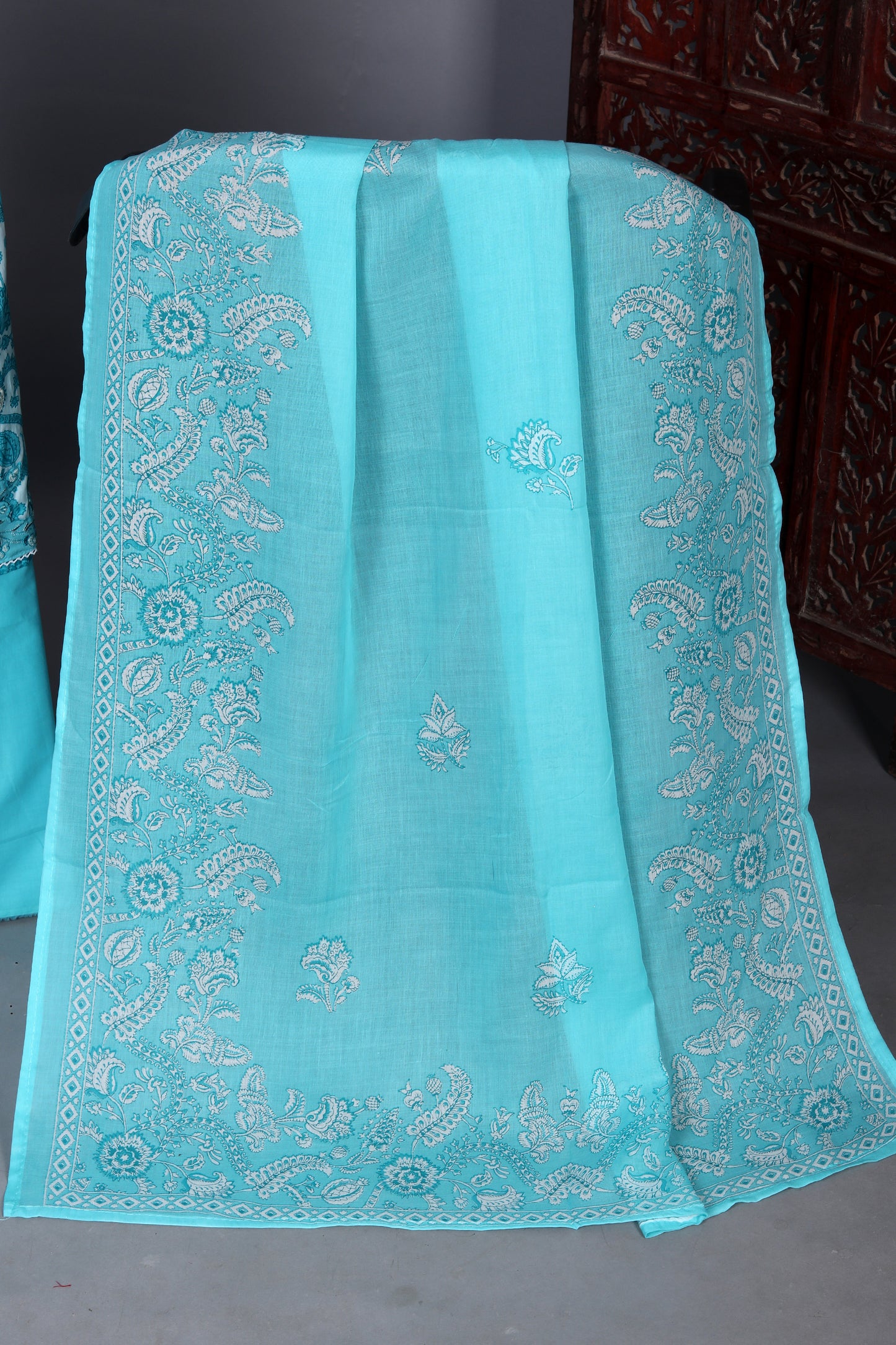 Teal Treasure Designer Unstitched Suit Set