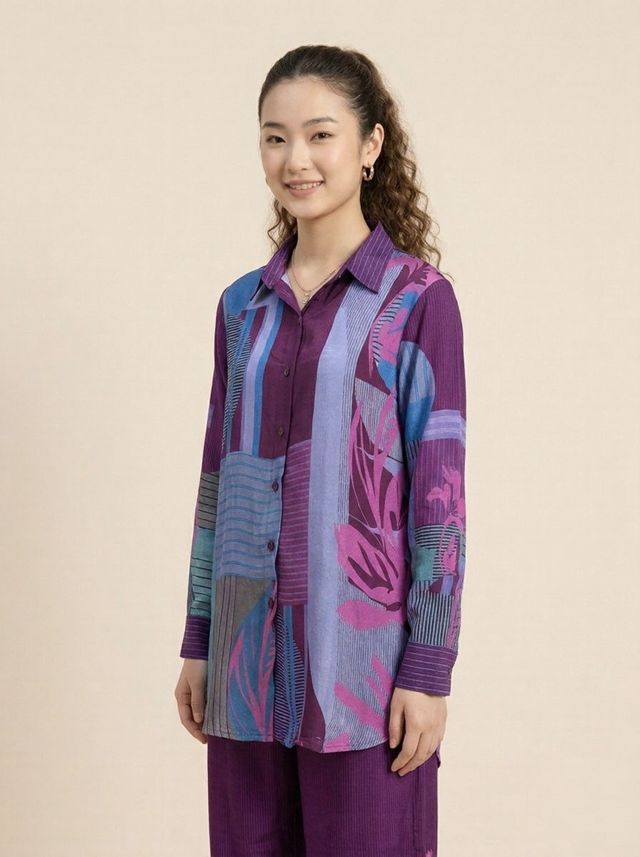 Vibrant Violet Geometric Natural Crepe Co-ord