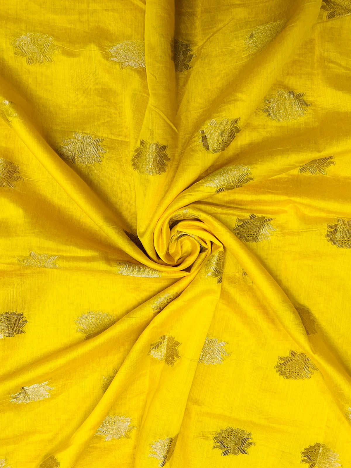 Unisex Premium Haldi Yellow Chanderi Zari Woven Modal Butta Kurta Fabric & White Pure Cotton Pyjama Fabric (2.5 Meters)