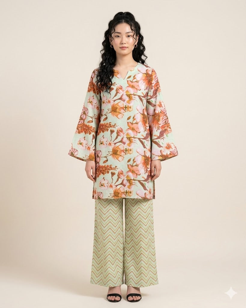 Premium Handpicked Printed Cotton Fabric Set (Top & Bottom: 2.5 Meters Each)