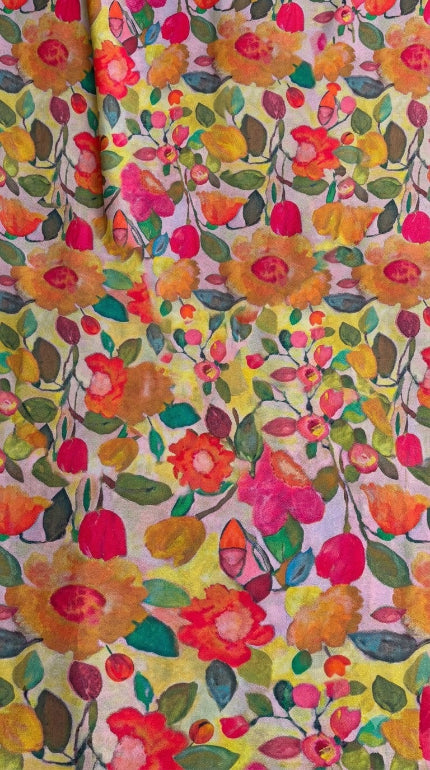 Linen Silk Printed Fabric