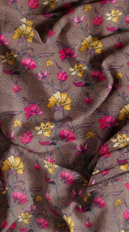 Linen Silk Printed Fabric