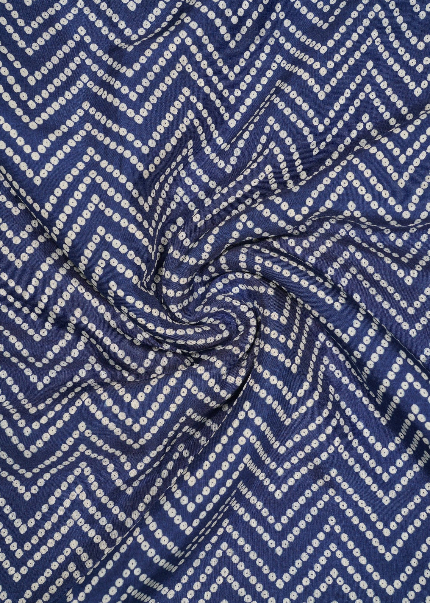 Navy Blue & White Zig-Zag Printed Pure Muslin Fabric