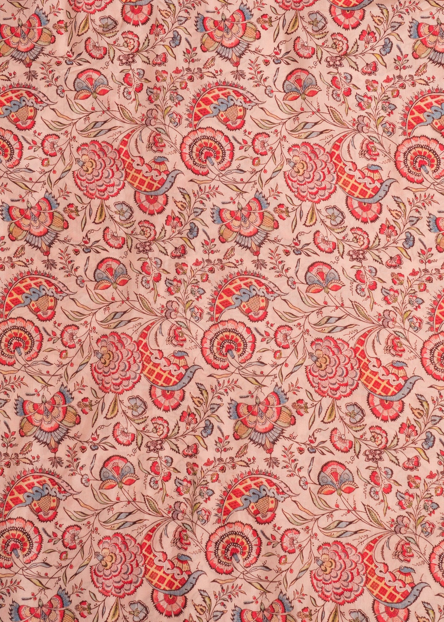 Light Peach & Multicolor Floral Printed Pure Muslin Fabric