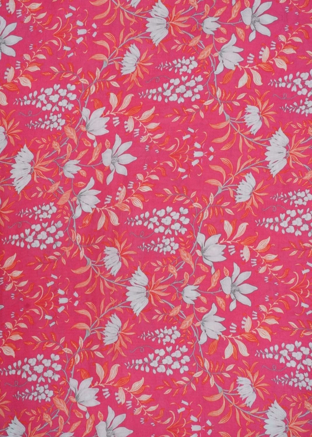 Pink & Orange Egyptian Floral Muslin Printed Fabric