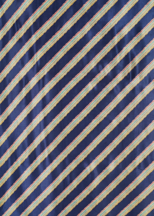 Navy Blue & Multicolor Stripes Pure Gajji Silk Printed Fabric