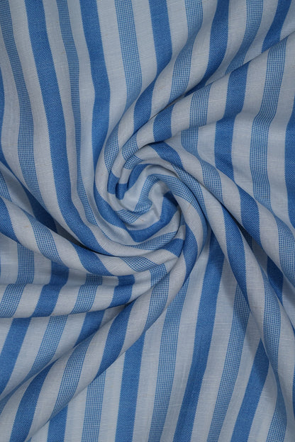 Light & Dark Blue Stripes Pure Soft Linen Shirting Fabric (Width 44 Inches)