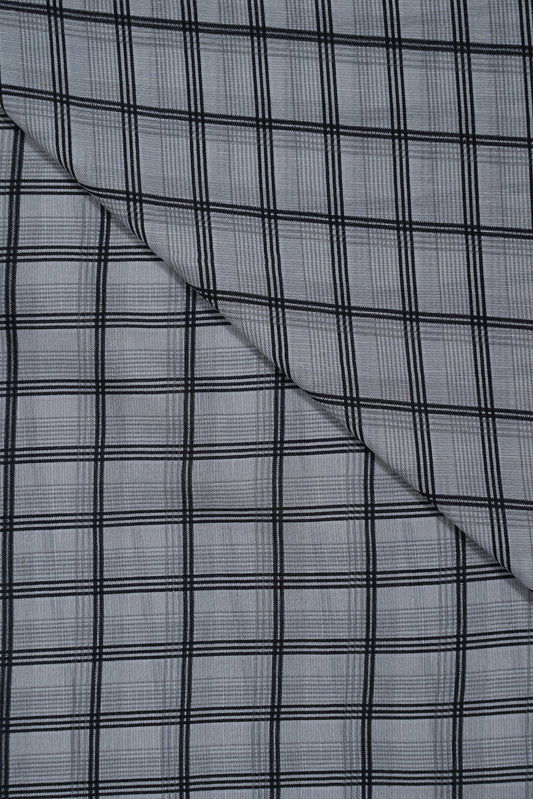 Black Checks Pure Soft Linen Shirting Fabric (Width 44 Inches)