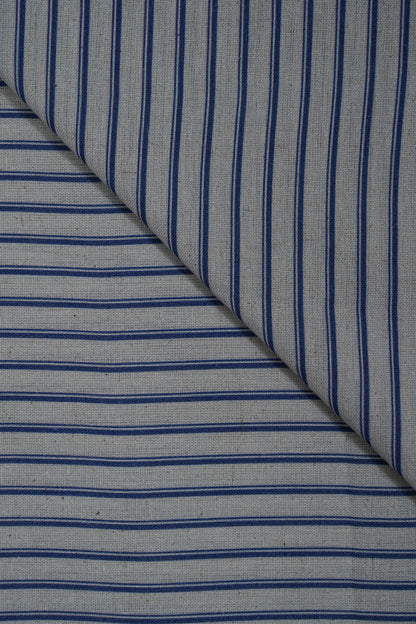 Blue Dual Stripes Handloom Cotton Shirting Fabric (Width 44 Inches)