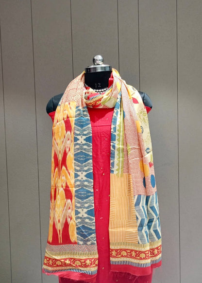 Beige & Multicolor Pure Chinon Printed Dupatta