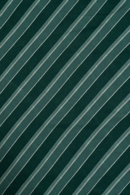 Unisex Green Stripes Pure Cotton Kurta Fabric & White Pure Cotton Pyjama Fabric (2.5 Meters)