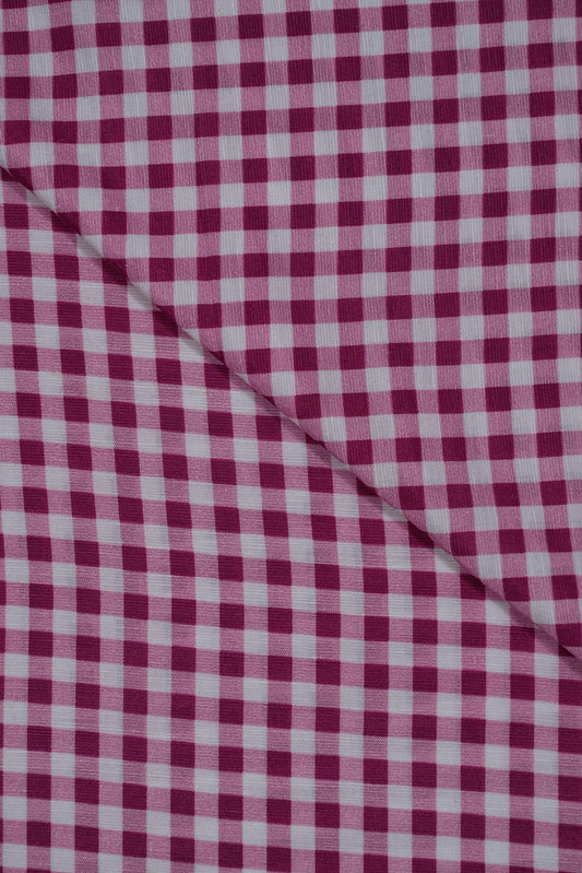 Red Color Mini Checks Pure Soft Linen Fabric (Width 44 Inches)