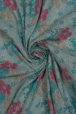 Blue & Pink Flower Printed Pure Cotton Schiffli Embroidered Kurta Fabric And White Cotton Pyjama Fabric (2.5 Meters)