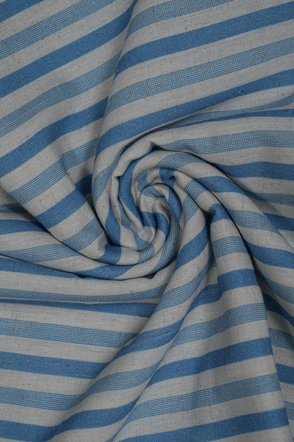 Teal Blue Multi Stripes Handloom Cotton Shirting Fabric (Width 44 Inches)