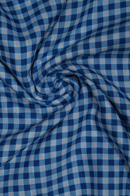Regular Blue & White Checks Pure Soft Linen Fabric (Width 44 Inches)