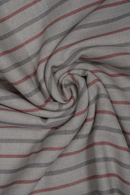 Red & Grey Stripes Handloom Cotton Shirting Fabric (Width 44 Inches)