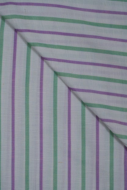 Purple & Green Stripes Pure Soft Linen Shirting Fabric (Width 44 Inches)