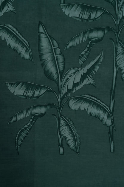 Unisex Leaf Green Printed Pure Soft Cotton Kurta Fabric & White Pure Cotton Pyjama Fabric (2.5 Meters)