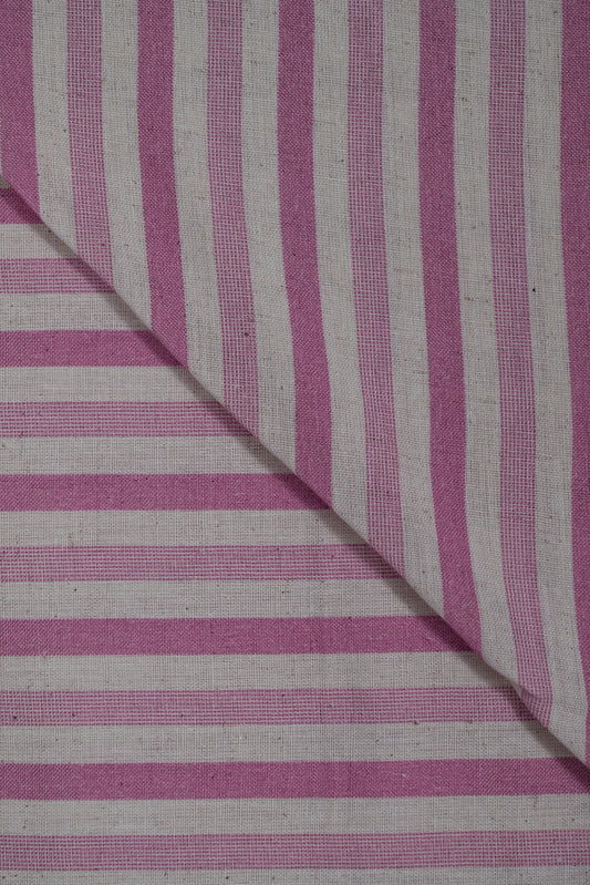 Light & Dark Pink Stripes Handloom Cotton Shirting Fabric (Width 44 Inches)