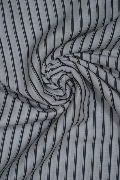 Black Thick Stripes Pure Soft Linen Shirting Fabric (Width 44 Inches)