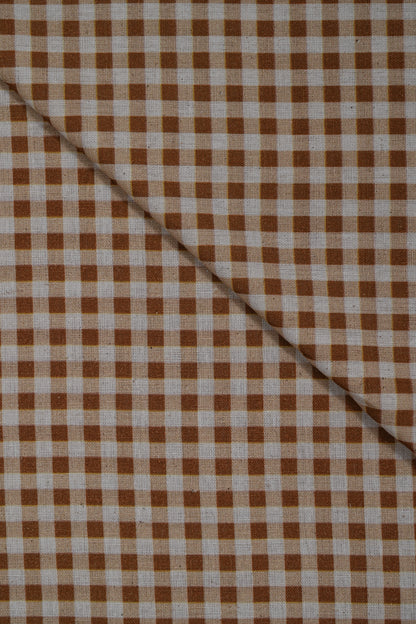 Yellow Mini Checks Handloom Cotton Shirting Fabric (Width 44 Inches)