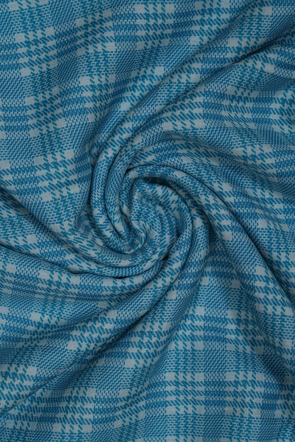 Teal Green Mini Checks Pure Soft Linen Shirting Fabrics (Width 44 Inches)