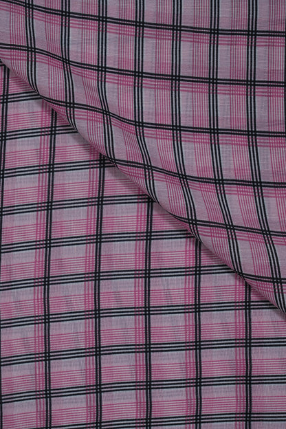 Black & Pink Checks Pure Soft Linen Shirting Fabrics (Width 44 Inches)