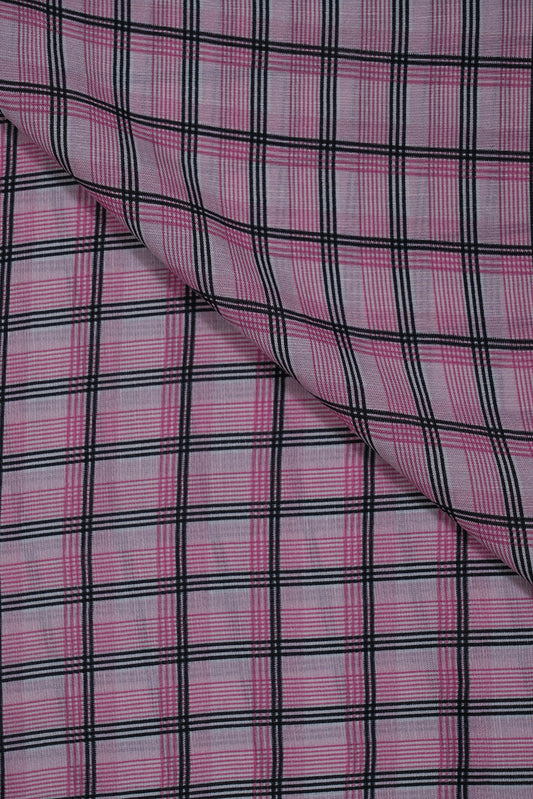 Black & Pink Checks Pure Soft Linen Shirting Fabrics (Width 44 Inches)