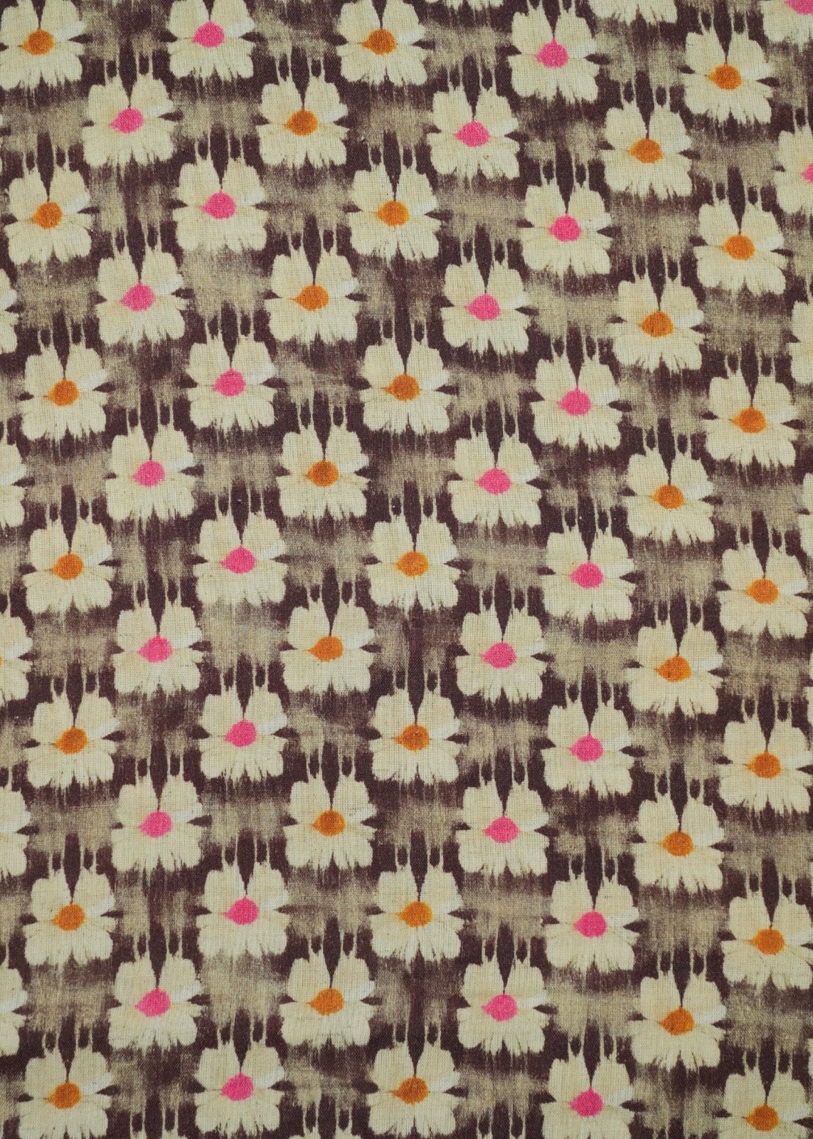 Unisex Brown & Warm White Floral Handloom Pure Cotton Kurta Fabric And White Pure Cotton Pyjama Fabric (2.5 Meters)