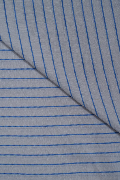 Blue Thin Stripes Soft Linen Shirting Fabric (Width 44 Inches)