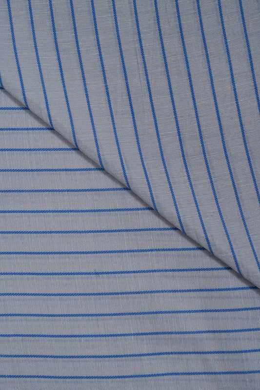 Blue Thin Stripes Soft Linen Shirting Fabric (Width 44 Inches)