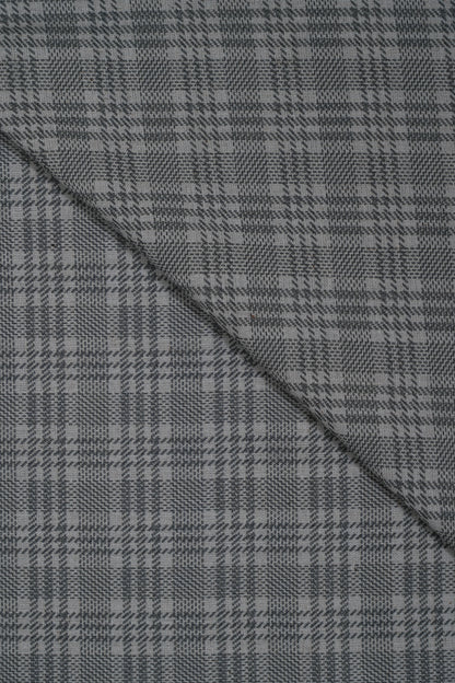 Black Vertical Stripes & Checks Handloom Cotton Shirting Fabric (Width 44 Inches)