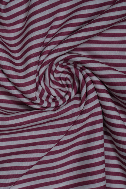 Wine Red Thick Stripes Pure Soft Linen Fabric (Width 44 Inches)