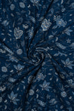 Unisex Indigo Blue Floral Printed Pure Soft Cotton Kurta Fabric & White Pure Cotton Pyjama Fabric (2.5 Meters)