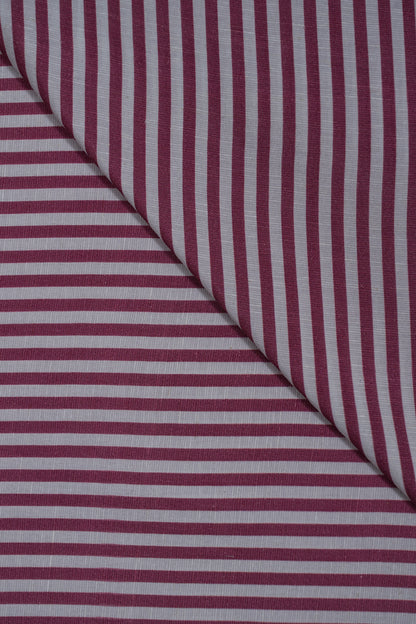Wine Red Thick Stripes Pure Soft Linen Fabric (Width 44 Inches)