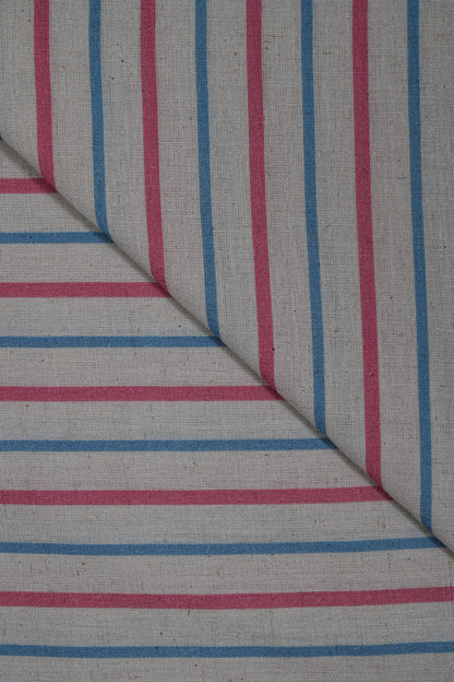 Blue & Pink Stripes Handloom Cotton Shirting Fabrics (Width 44 Inches)