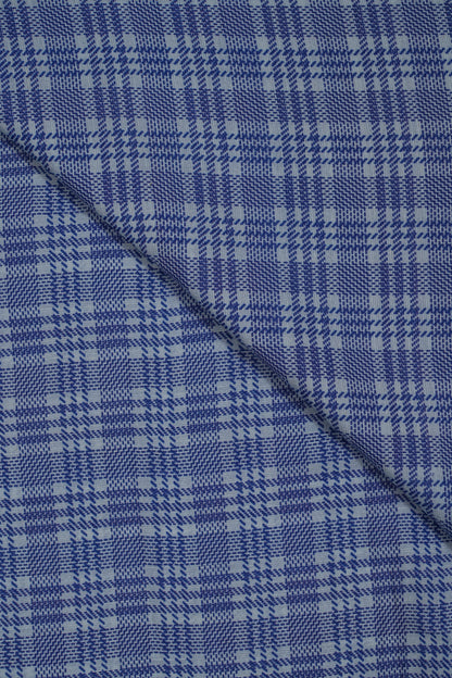 Blue Vertical Stripes With Checks Pure Soft Linen Shirting Fabric (Width 44 Inches)