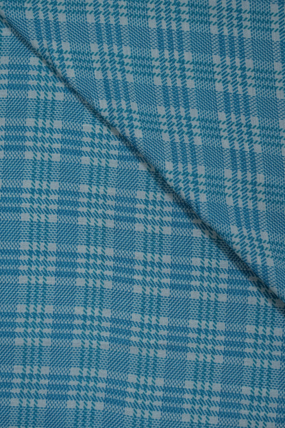Teal Green Mini Checks Pure Soft Linen Shirting Fabrics (Width 44 Inches)