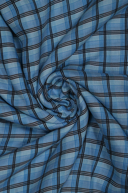 Blue Wanted Checks Pure Soft Linen Shirting Fabric (Width 44 Inches)