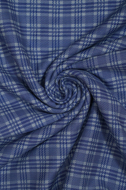 Blue Vertical Stripes With Checks Pure Soft Linen Shirting Fabric (Width 44 Inches)