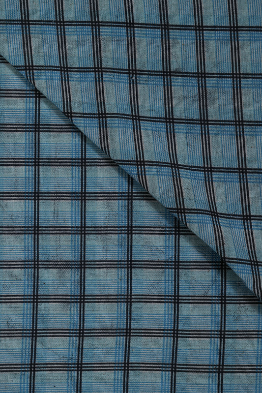 Blue Color Big Checks Handloom Cotton Shirting Fabrics (Width 44 Inches)