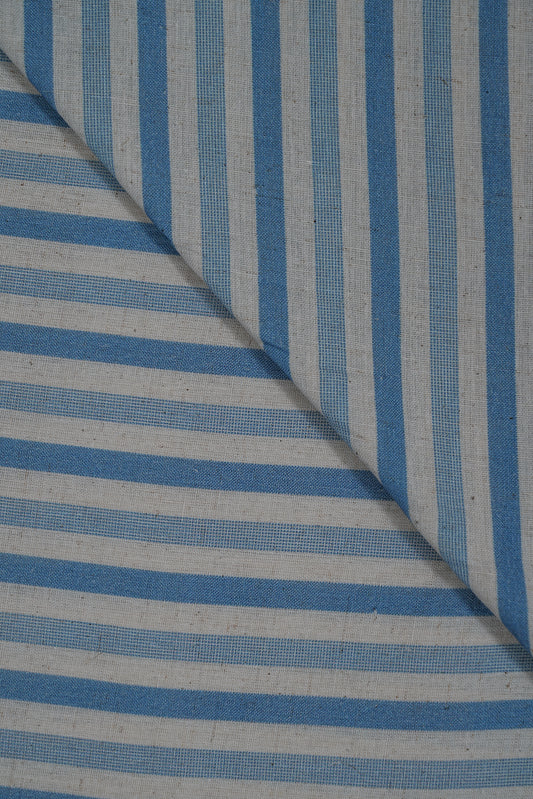 Teal Blue Multi Stripes Handloom Cotton Shirting Fabric (Width 44 Inches)