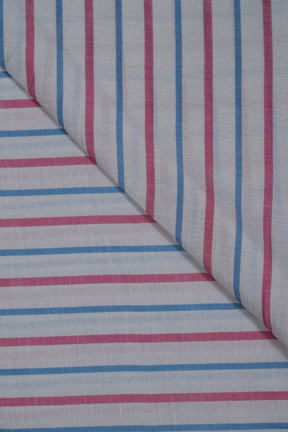 Blue & Red Stripes Pure Soft Linen Fabric (Width 44 Inches)