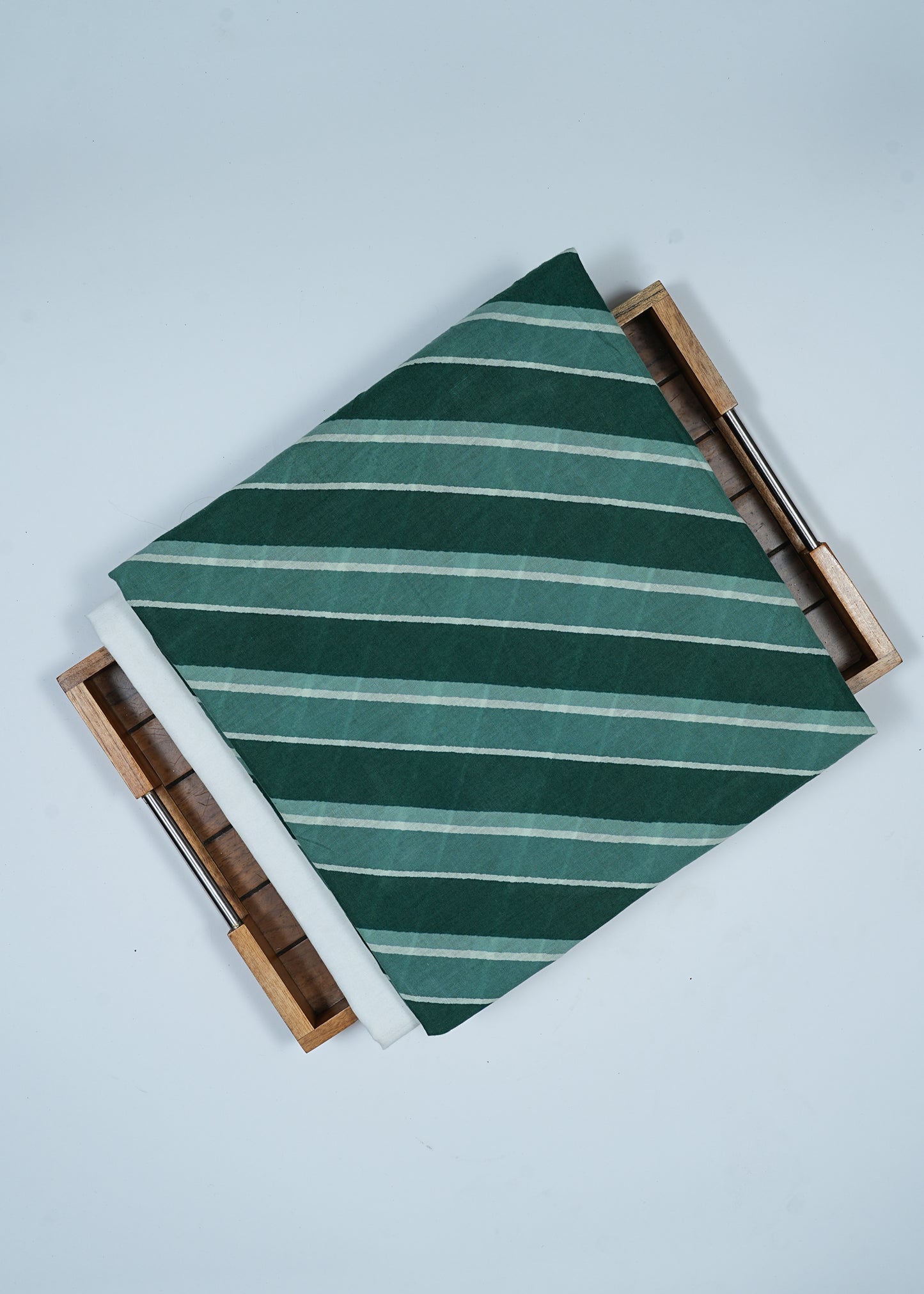 Unisex Green Stripes Pure Cotton Kurta Fabric & White Pure Cotton Pyjama Fabric (2.5 Meters)